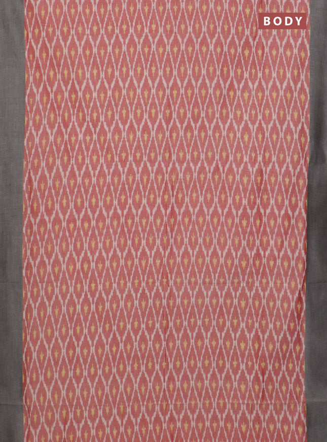 Ikat cotton saree red shade and grey with allover ikat weaves and simple border