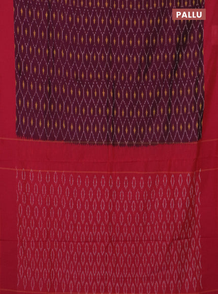 Ikat cotton saree wine shade and maroon with allover ikat weaves and simple border