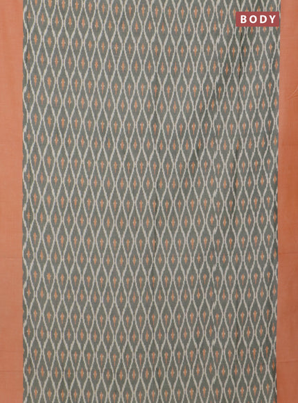 Ikat cotton saree green shade and orange with allover ikat weaves and simple border