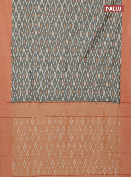 Ikat cotton saree green shade and orange with allover ikat weaves and simple border