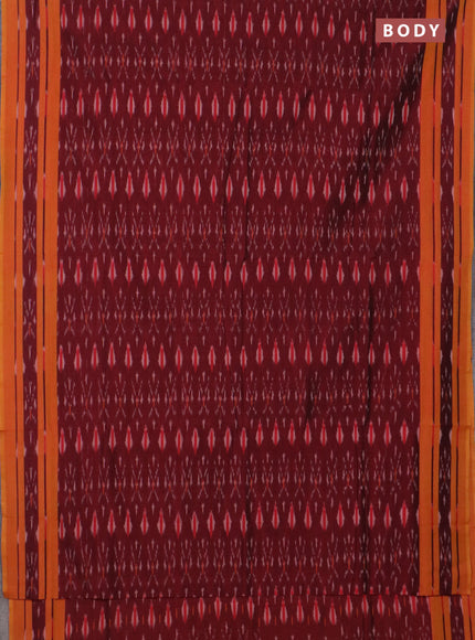 Ikat cotton saree maroon and dark mustard with allover ikat weaves and rettapet ikat border