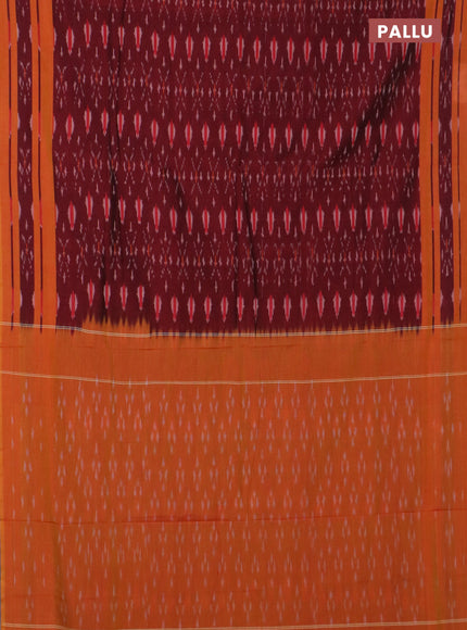 Ikat cotton saree maroon and dark mustard with allover ikat weaves and rettapet ikat border