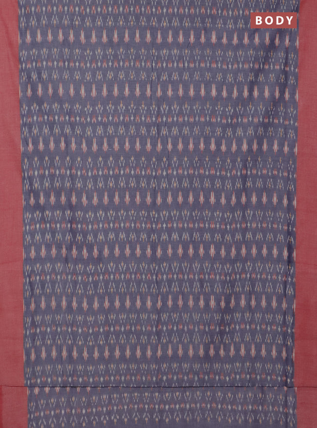 Ikat cotton saree blue and red shade with allover ikat weaves and simple border