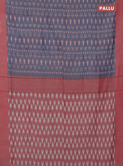 Ikat cotton saree blue and red shade with allover ikat weaves and simple border