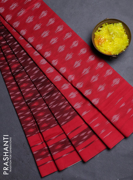 Ikat cotton saree maroon and red with allover ikat weaves and rettapet ikat border