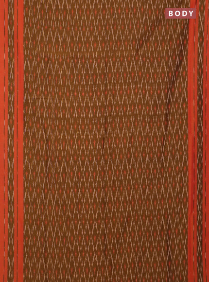 Ikat cotton saree dark mustard and dual shade of orange with allover ikat weaves and rettapet ikat border