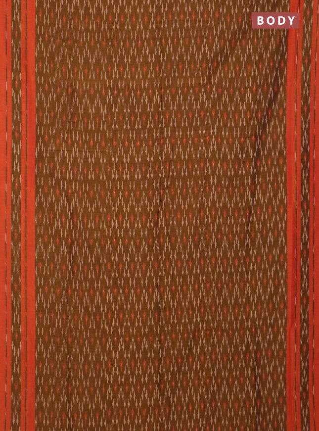 Ikat cotton saree dark mustard and dual shade of orange with allover ikat weaves and rettapet ikat border