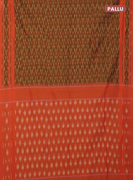Ikat cotton saree dark mustard and dual shade of orange with allover ikat weaves and rettapet ikat border