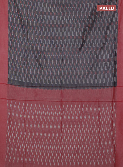 Ikat cotton saree grey and red shade with allover ikat weaves and simple border