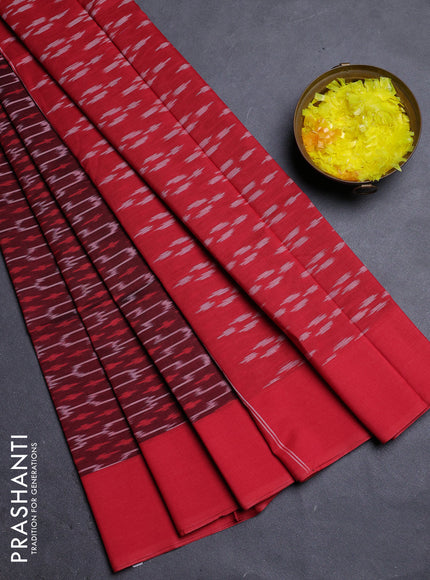 Ikat cotton saree maroon and red with allover ikat weaves and simple border