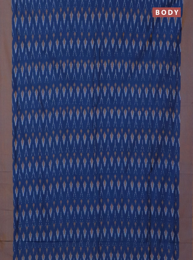 Ikat cotton saree blue and dark mustard with allover ikat weaves and simple border
