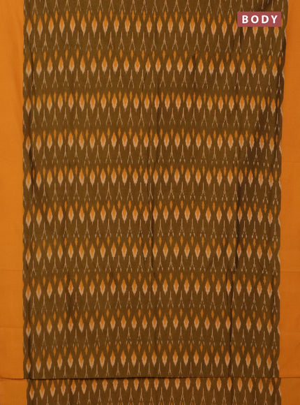 Ikat cotton saree dark mustard and yellow with allover ikat weaves and simple border