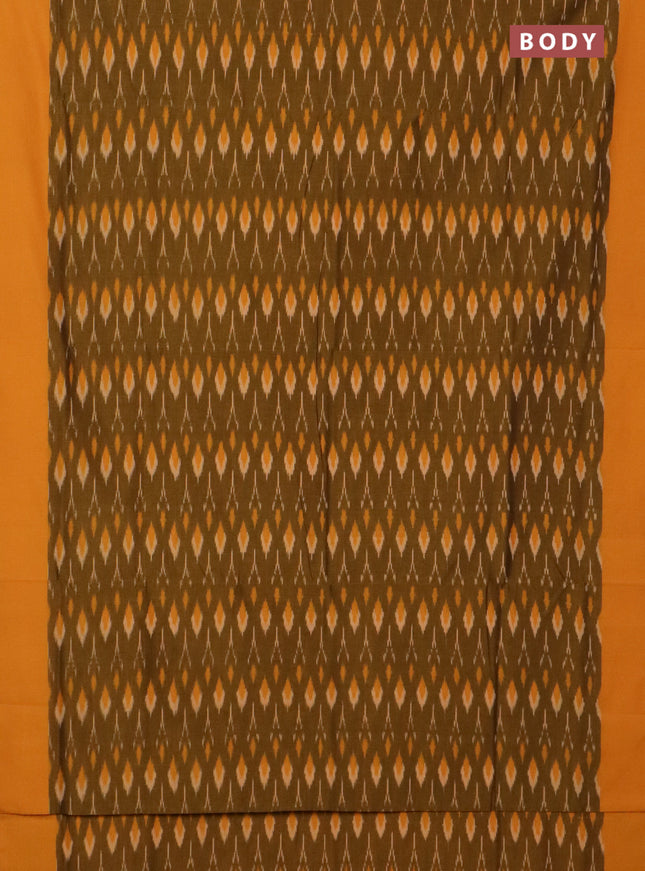 Ikat cotton saree dark mustard and yellow with allover ikat weaves and simple border