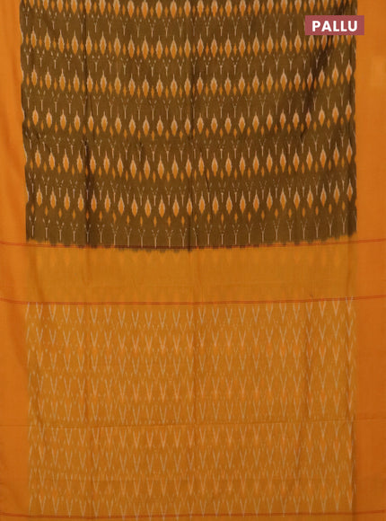 Ikat cotton saree dark mustard and yellow with allover ikat weaves and simple border