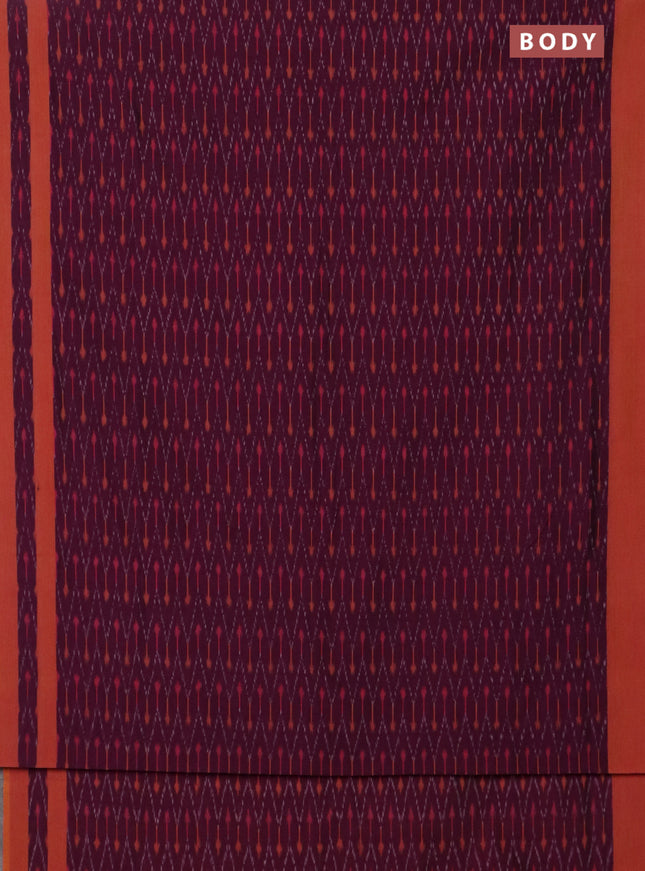 Ikat cotton saree purple and dual shade of dark mustard with allover ikat weaves and simple border