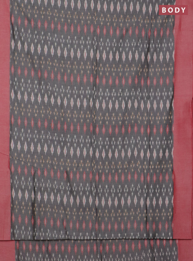 Ikat cotton saree grey and red shade with allover ikat butta weaves and simple border