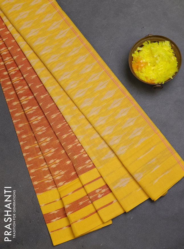 Ikat cotton saree dual shade of mustard and yellow with allover ikat butta weaves and rettapet ikat border