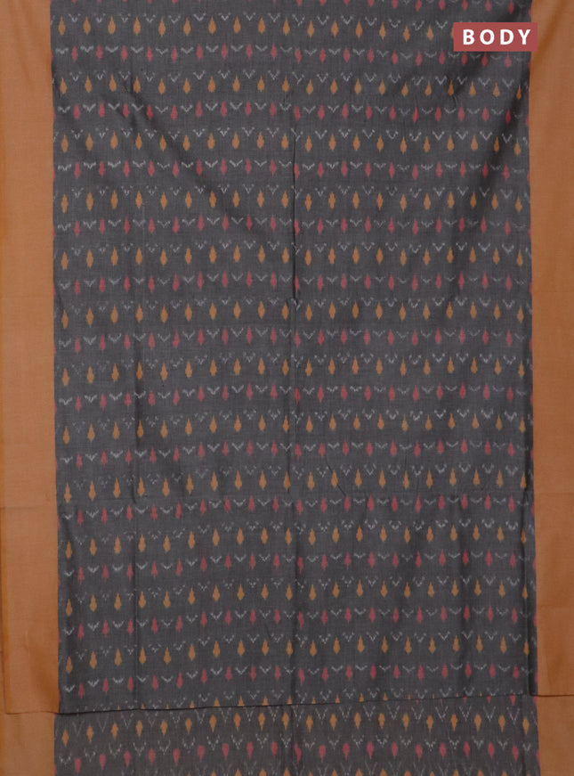 Ikat cotton saree grey and yellow with allover ikat weaves and simple border