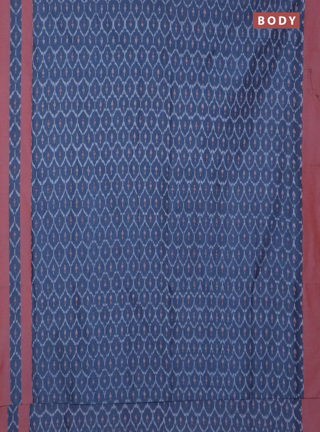 Ikat cotton saree bluish grey and rust shade with allover ikat weaves and rettapet ikat border