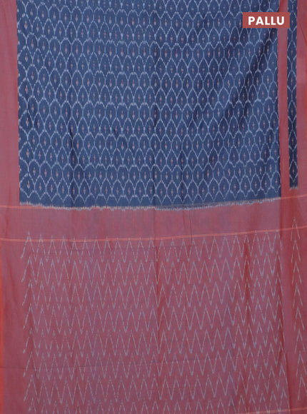 Ikat cotton saree bluish grey and rust shade with allover ikat weaves and rettapet ikat border