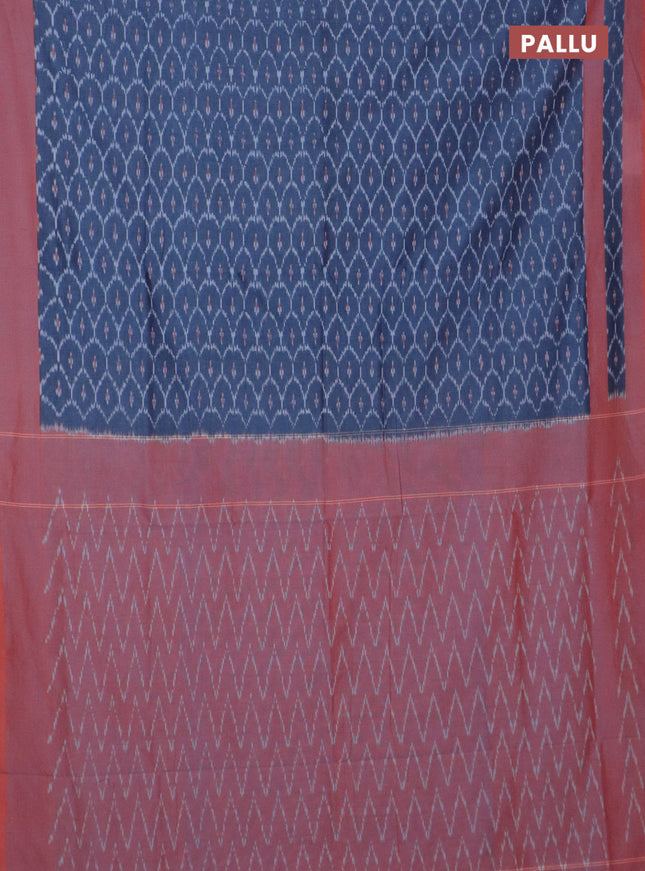 Ikat cotton saree bluish grey and rust shade with allover ikat weaves and rettapet ikat border