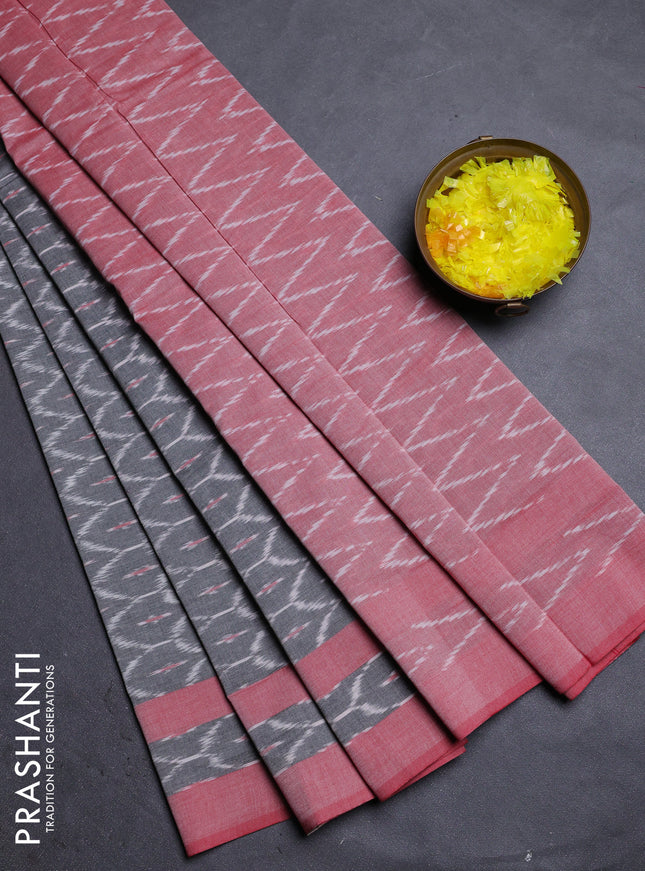 Ikat cotton saree grey and red shade with allover ikat weaves and rettapet ikat border