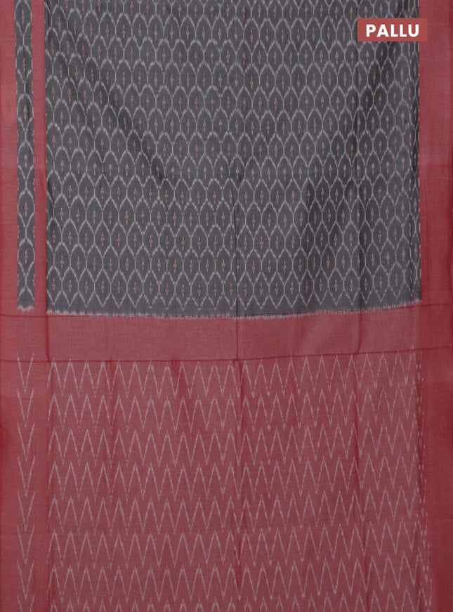 Ikat cotton saree grey and red shade with allover ikat weaves and rettapet ikat border