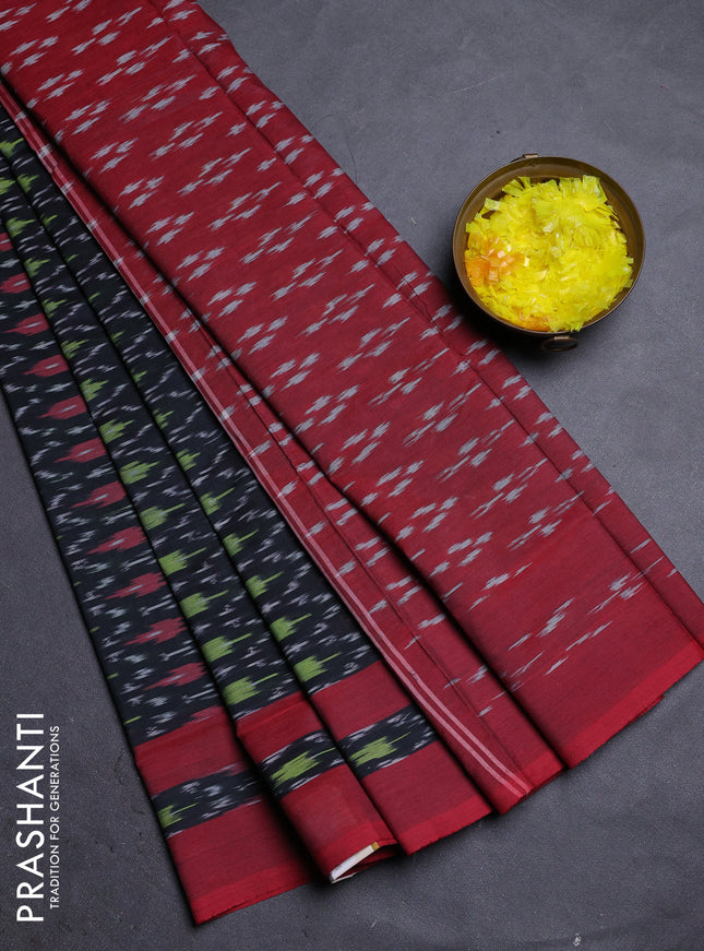 Ikat cotton saree black and red with allover ikat weaves and rettapet ikat border
