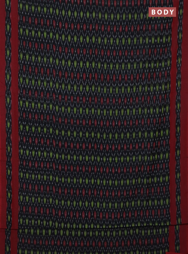 Ikat cotton saree black and red with allover ikat weaves and rettapet ikat border