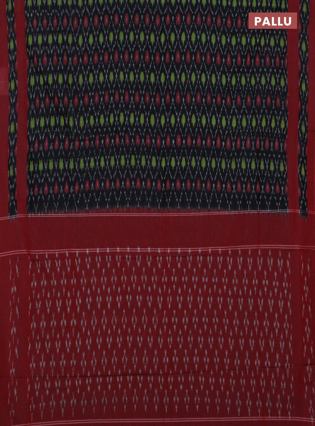 Ikat cotton saree black and red with allover ikat weaves and rettapet ikat border