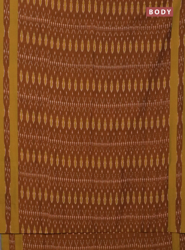 Ikat cotton saree dark mustard and mustard green with allover ikat weaves and rettapet ikat border