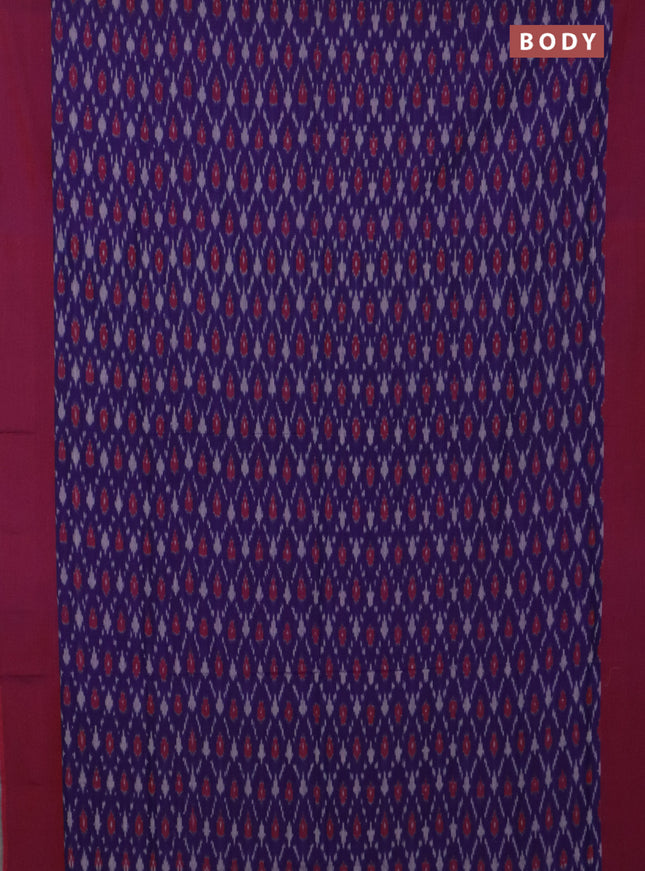 Ikat cotton saree dual shade of blue and maroon with allover ikat weaves and simple border