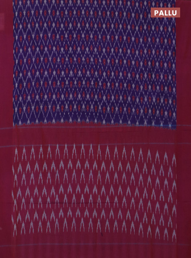 Ikat cotton saree dual shade of blue and maroon with allover ikat weaves and simple border