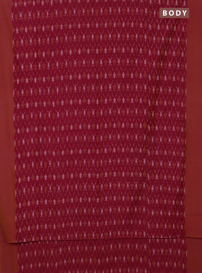 Ikat cotton saree reddish pink and sunset orange with allover ikat weaves and simple border