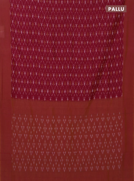 Ikat cotton saree reddish pink and sunset orange with allover ikat weaves and simple border