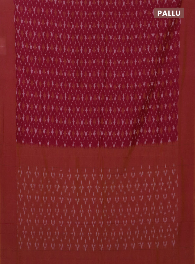 Ikat cotton saree reddish pink and sunset orange with allover ikat weaves and simple border