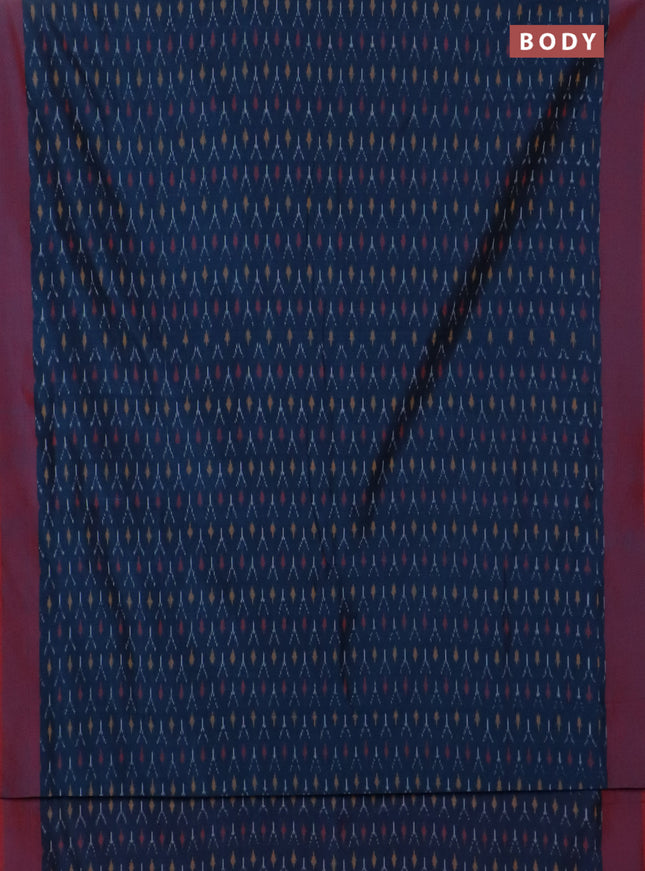 Ikat cotton saree peacock bluw and red with allover ikat weaves and simple border