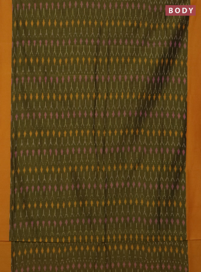 Ikat cotton saree mehendi green and mango yellow with allover ikat weaves and simple border