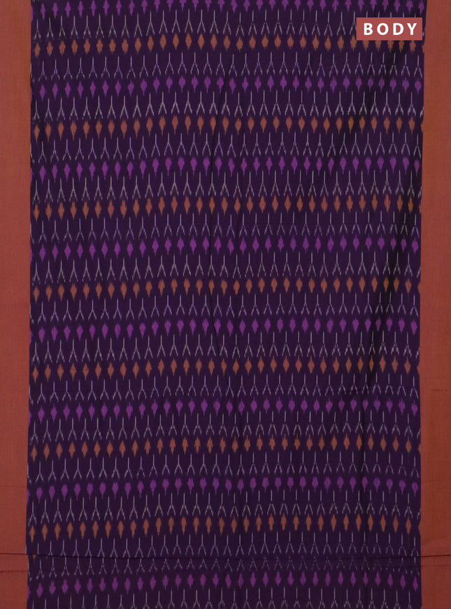 Ikat cotton saree violet and dark mustard with allover ikat weaves and simple border