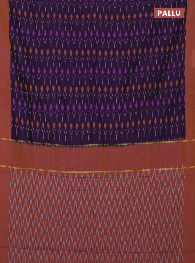 Ikat cotton saree violet and dark mustard with allover ikat weaves and simple border