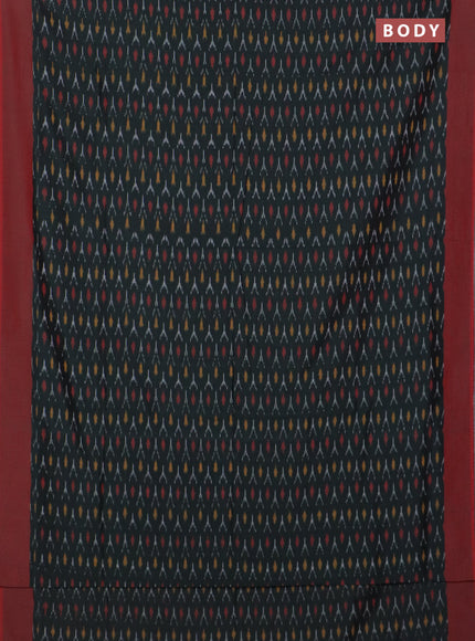 Ikat cotton saree botte green and red with allover ikat weaves and simple border