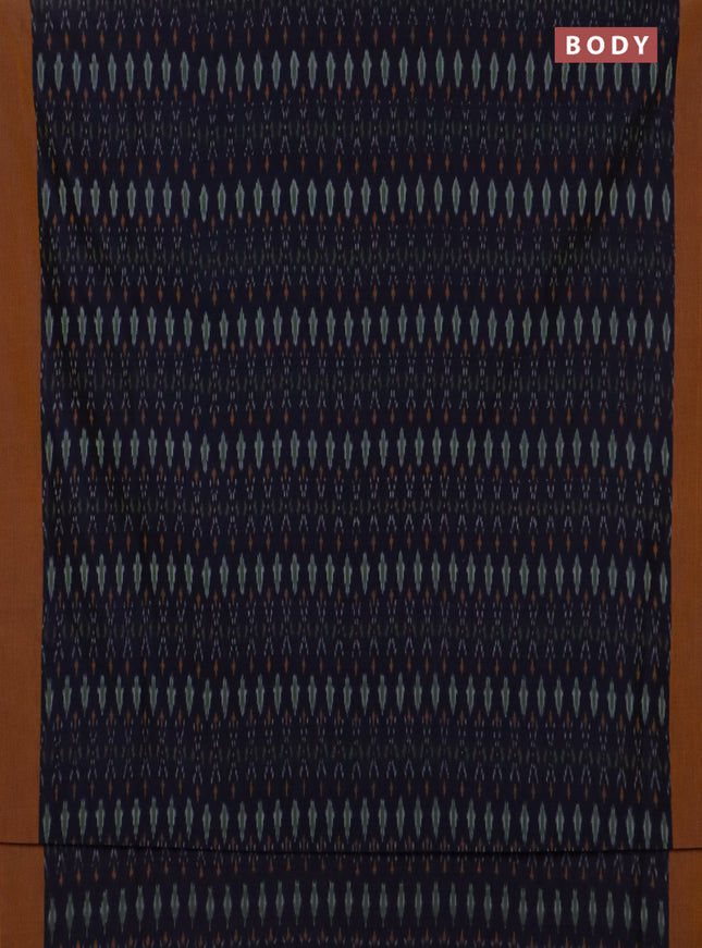 Ikat cotton saree navy blue and dark mustard with allover ikat weaves and simple border