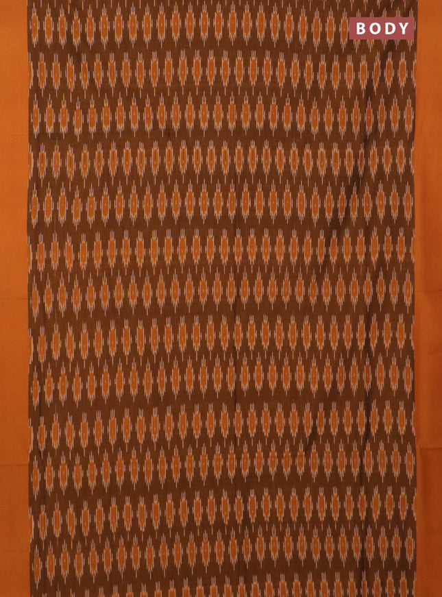 Ikat cotton saree dark mustard and mustard yellow with allover ikat butta weaves and simple border