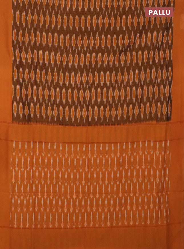 Ikat cotton saree dark mustard and mustard yellow with allover ikat butta weaves and simple border