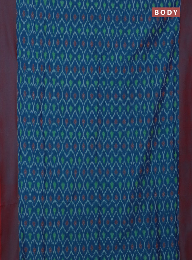Ikat cotton saree cs blue and dual shade of maroon with allover ikat weaves and simple border