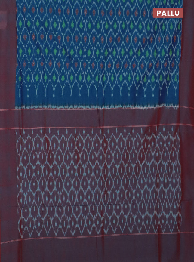 Ikat cotton saree cs blue and dual shade of maroon with allover ikat weaves and simple border