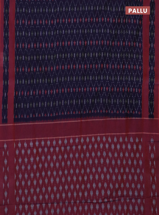 Ikat cotton saree navy blue and maroon with allover ikat weaves and rettapet ikat border