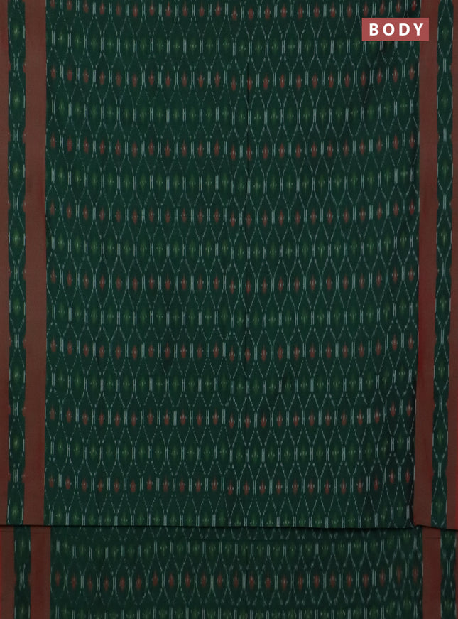 Ikat cotton saree green and red shade with allover ikat weaves and rettapet ikat border
