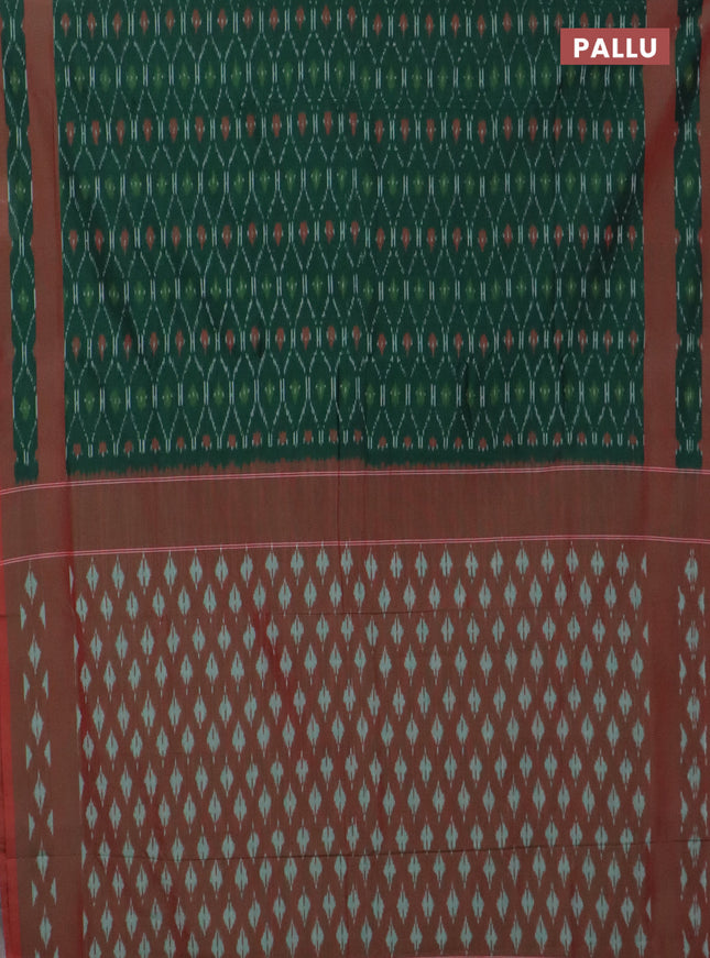 Ikat cotton saree green and red shade with allover ikat weaves and rettapet ikat border
