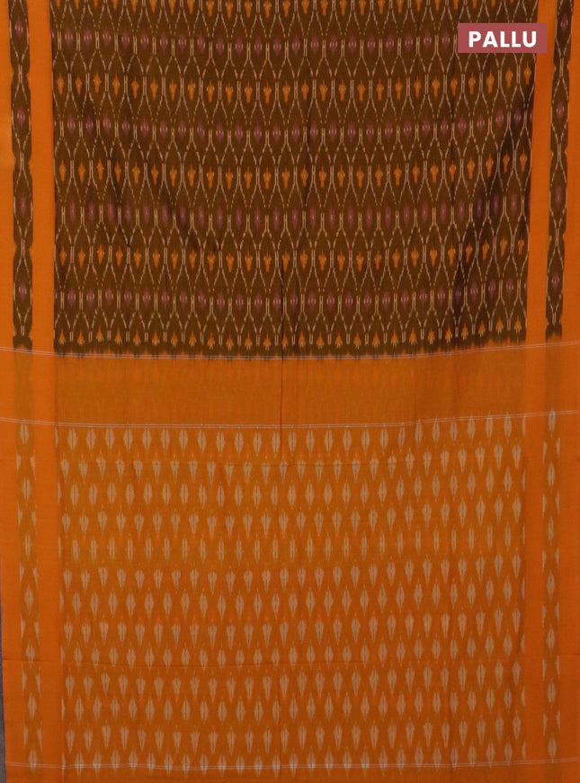 Ikat cotton saree dark mustard and mango yellow with allover ikat weaves and rettapet ikat border